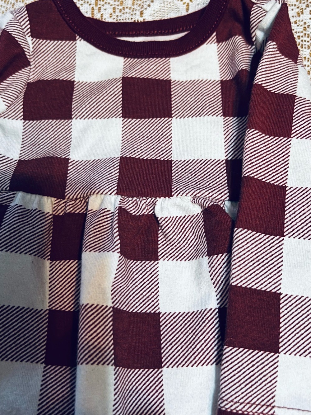 Cat & Jack Maroon and White Buffalo Check Long Sleeve Baby Dress